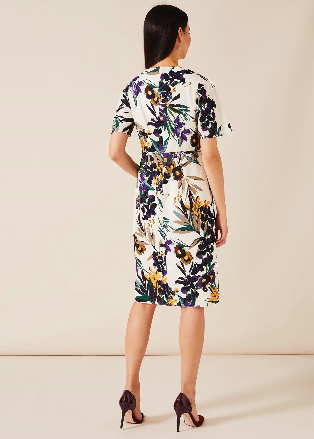 PHASE EIGHT ADELE CREAM MULTI FLORAL 50’S PLEAT MIDI PENCIL DRESS 10 ONCE £130