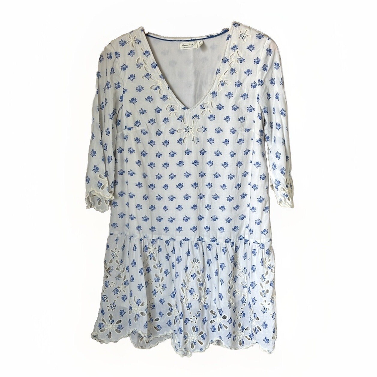 Meadow Rue White & Blue Floral Eyelet Mini Dress