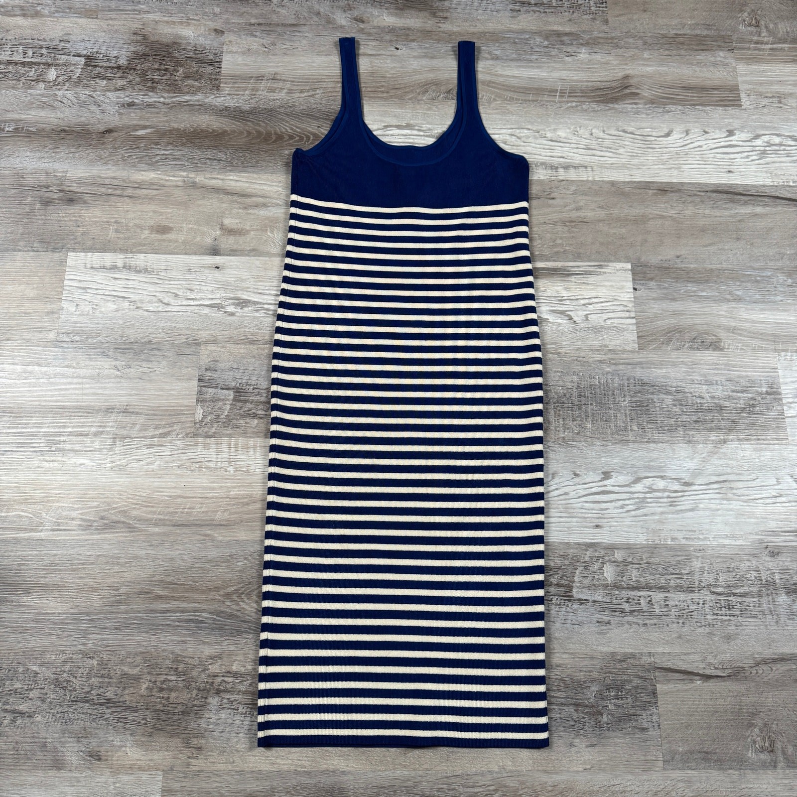 J.Crew NWT Striped Midi Tank Dress Navy Sleeveless L Costal Quiet Luxury Preppy