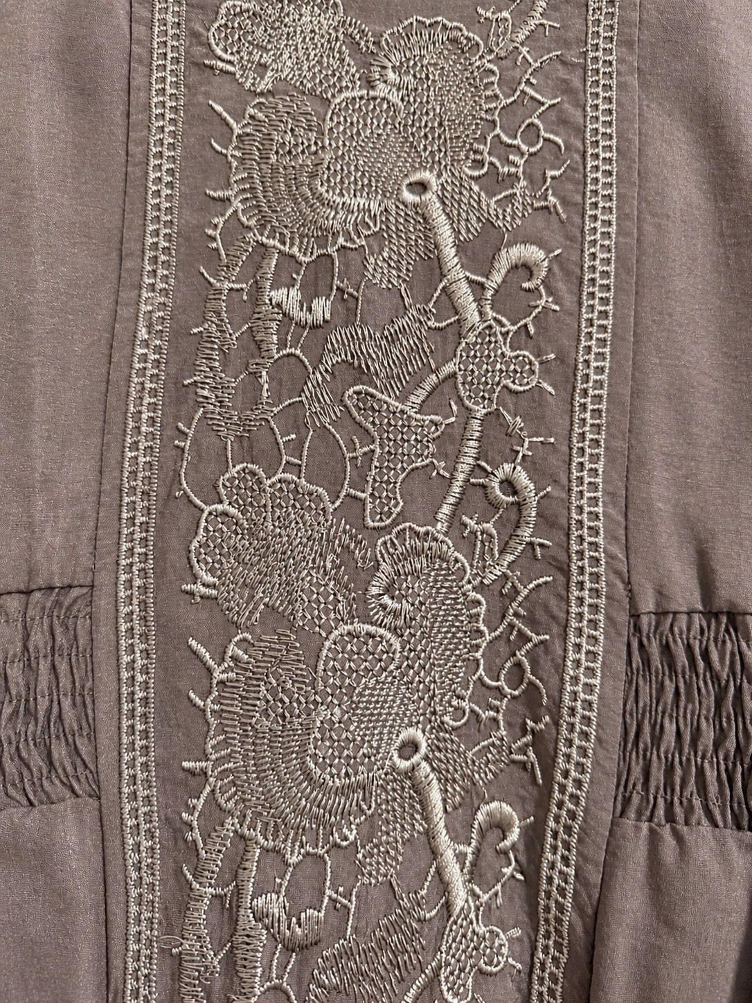 Cecico Gray Sleeveless Dress S Embroidered Ruffle Waist Shiny Fabric