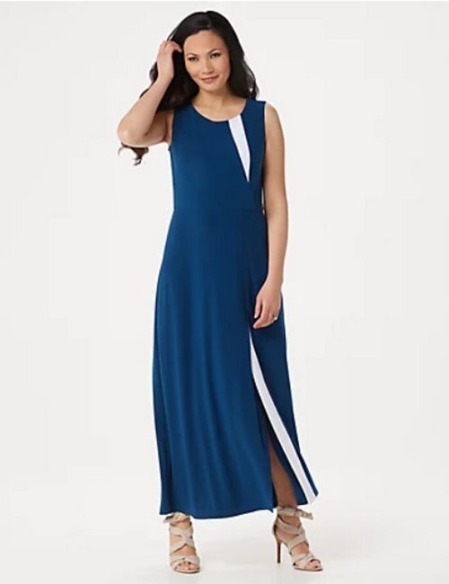 Dennis Basso Midnight Blue Regular Sleeveless Caviar Crepe Maxi Dress New