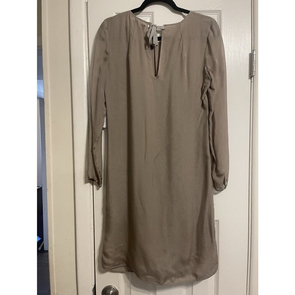 Brochu Walker Flowy Pleated Beige Shift 100% Silk Dress NWT
