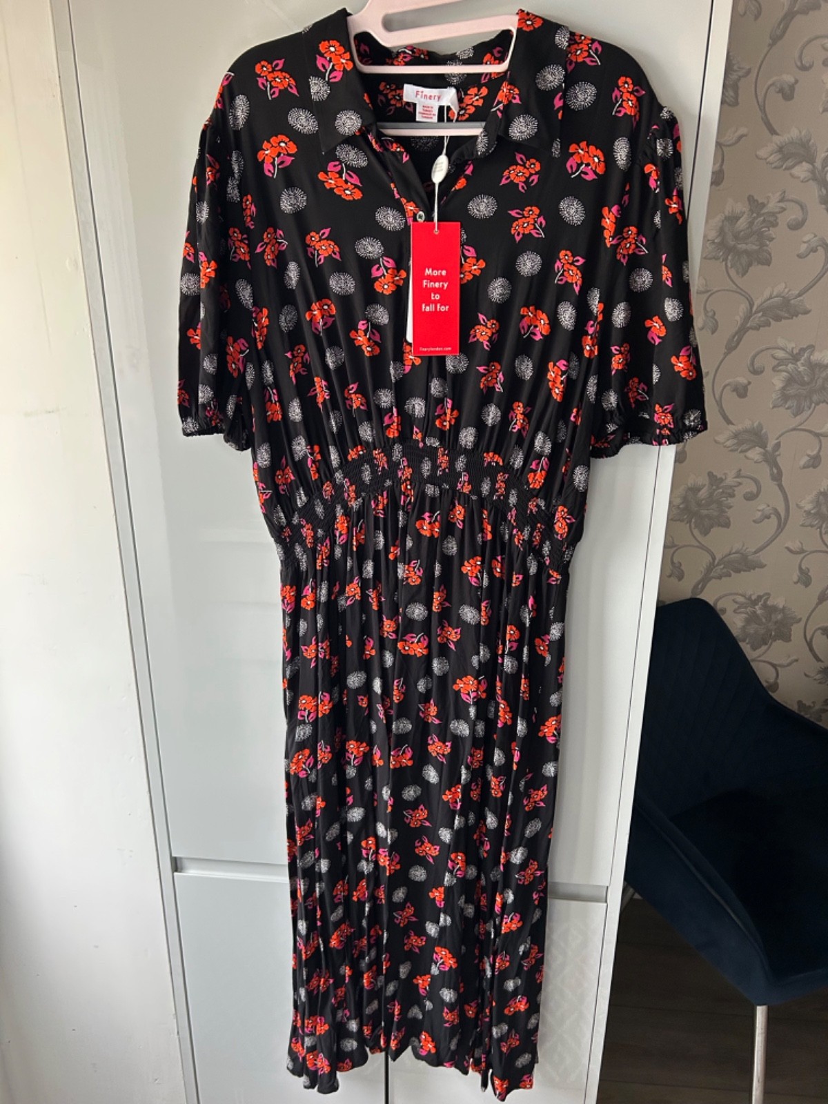 Finery London Harriet Printe Midi Dress Black Multi BNWT Size 20
