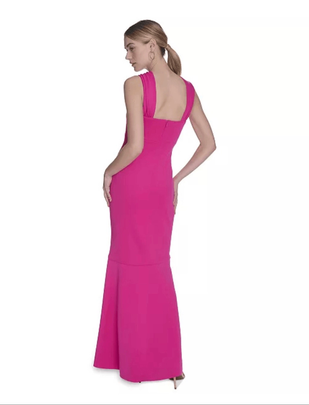 Eliza J Elegant Modern Crossover Halter Neck Sleeveless Ruffle-Trim Gown Hot Pin