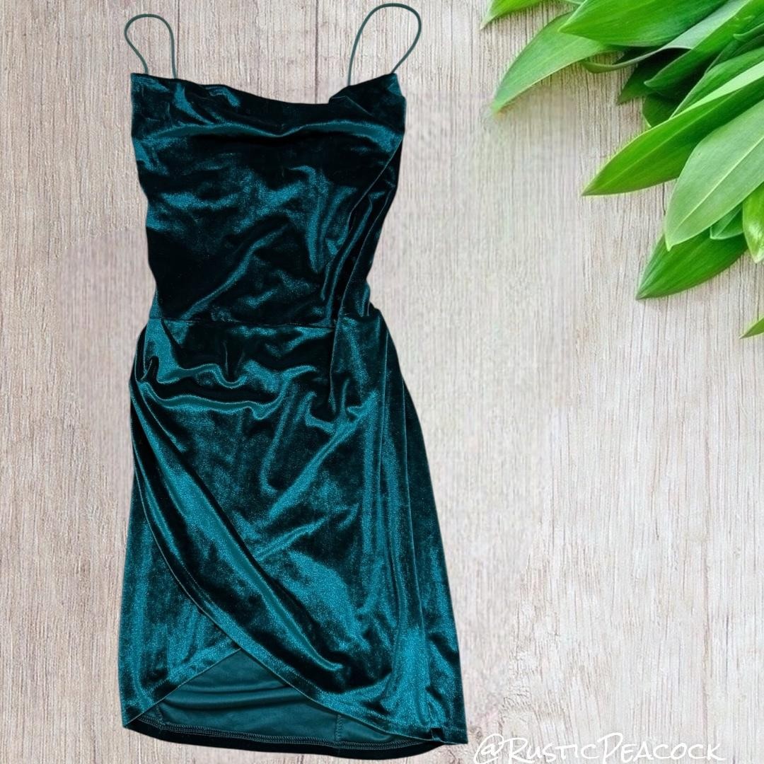 Lucy In The Sky Dress Womens Small Green Velvet Velour Lace Up Back Lightweight