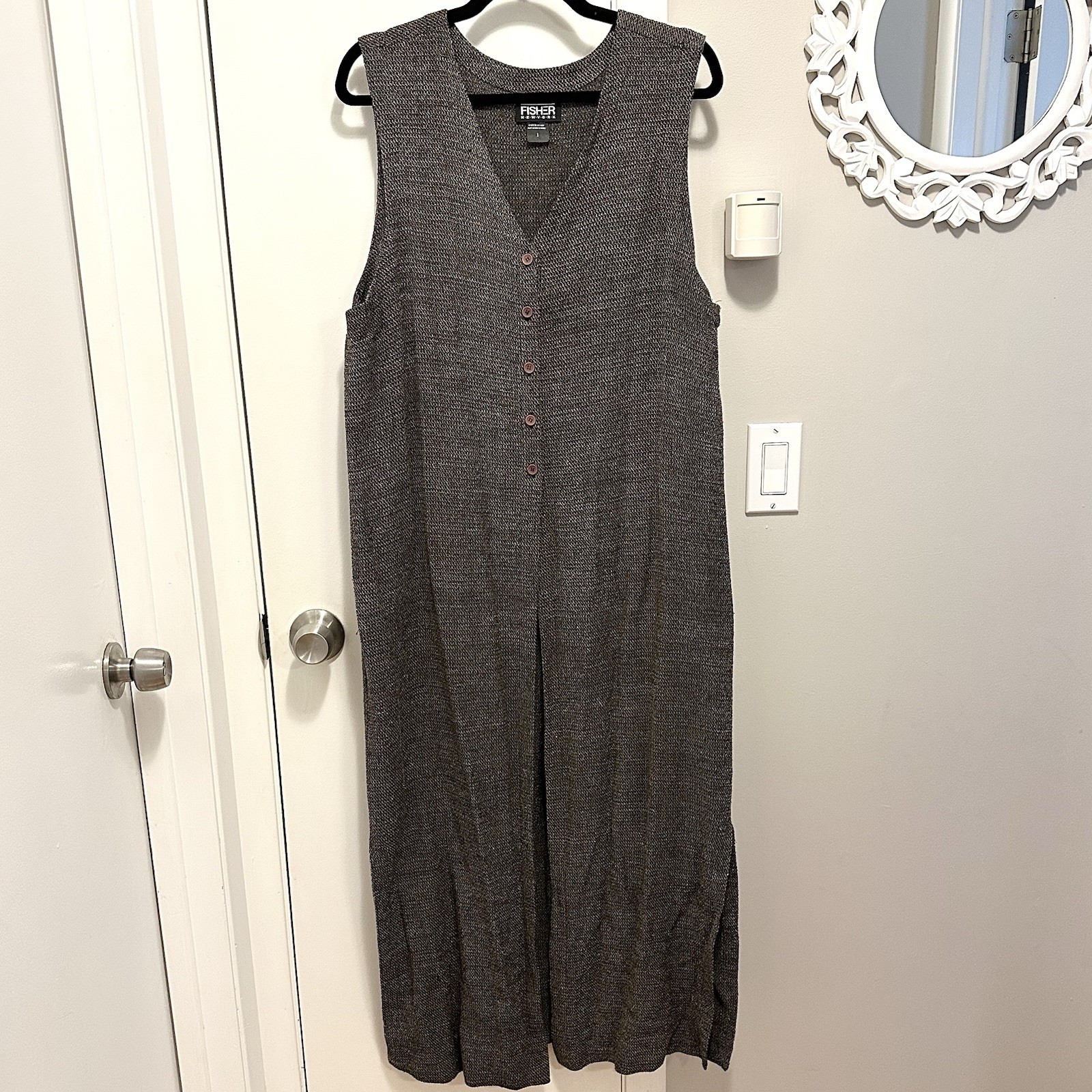 Vintage 80s EILEEN FISHER Brown Rayon/Wool Textured Women’s Maxi Vest Dress L/XL