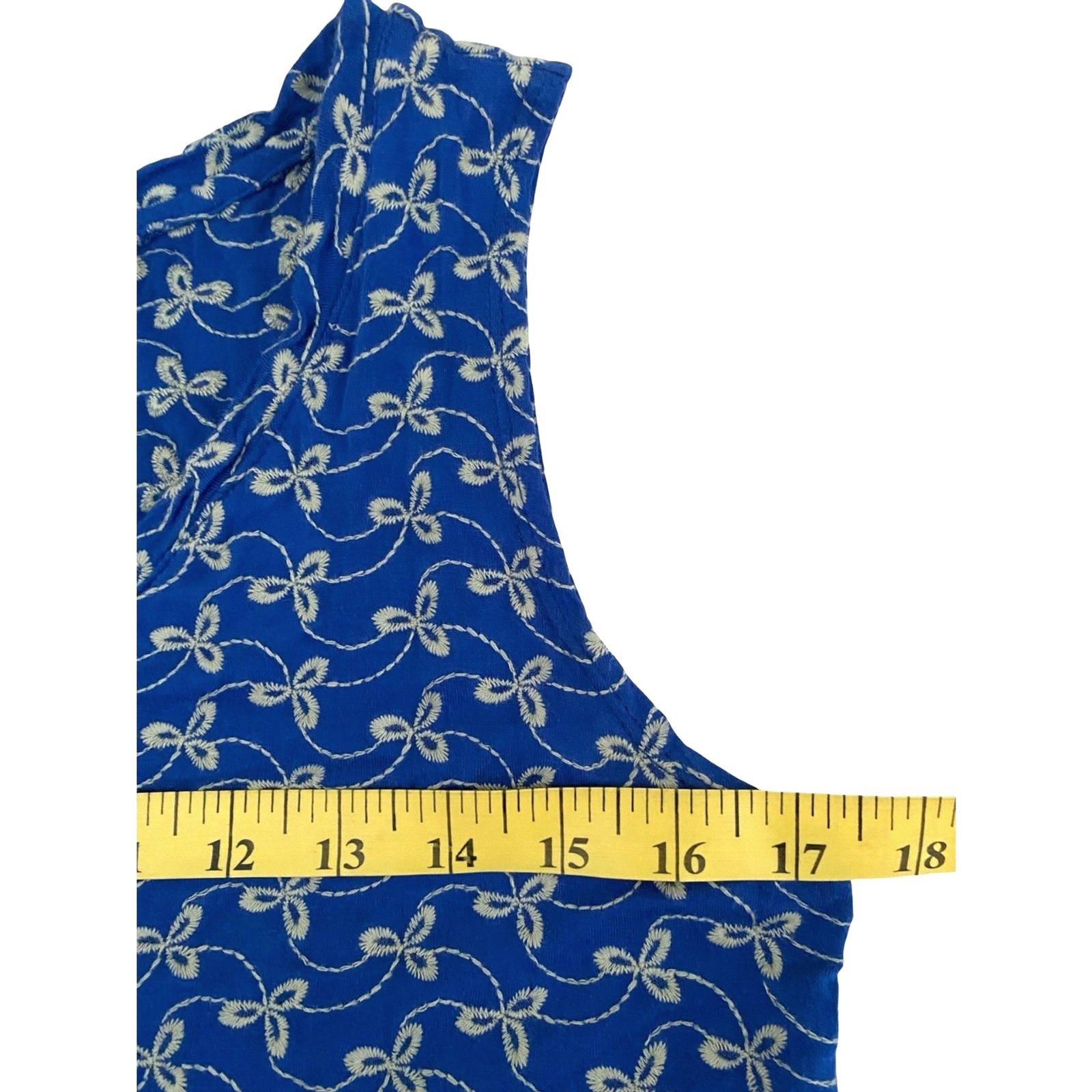 LOGO Lori Goldstein Embroidered Midi Tank Dress XS Blue Sheath Stretch Knit