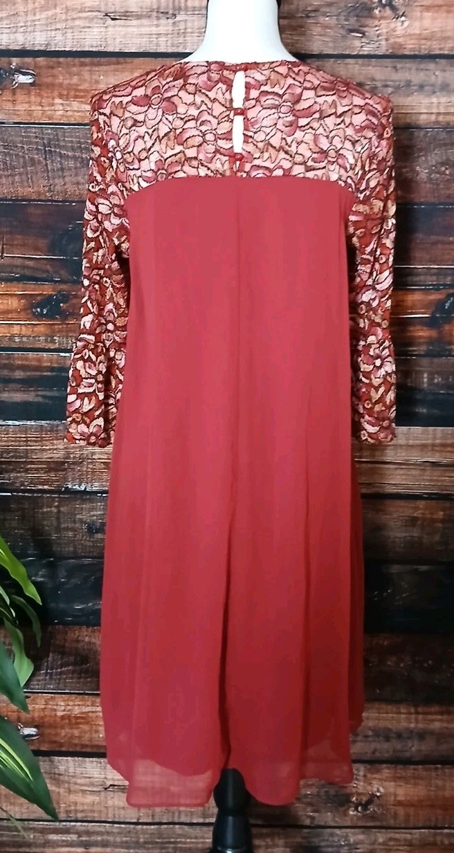 Perceptions New York Shift Dress Size 6 Lace Top Cropped Bell Cuff Sleeves Lined