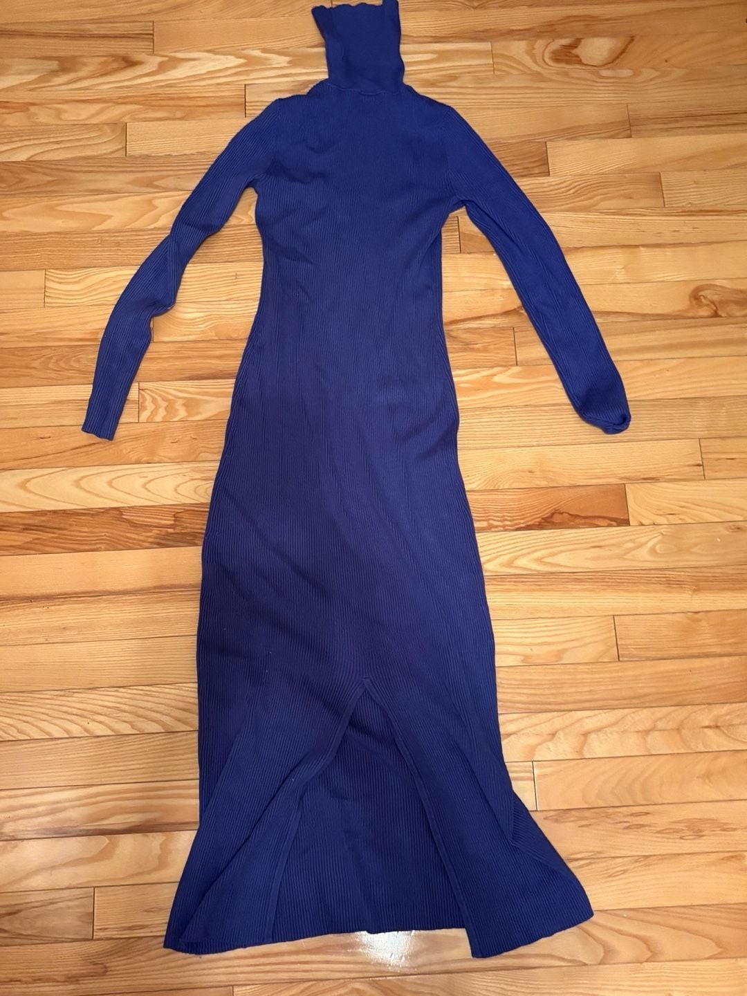 Moda International Royal Blue Ribbed Knit Turtleneck Midi Dress