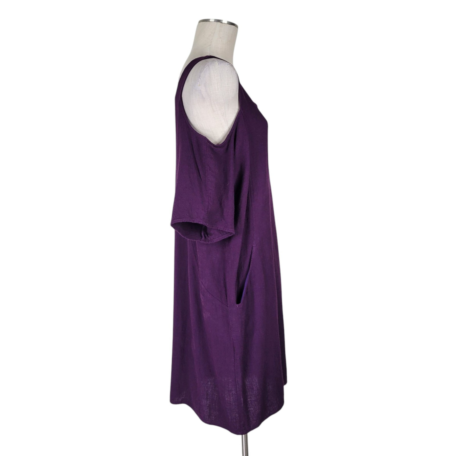 Soft Surroundings Dress Size L Purple Cold Shoulder Oversized Dolman Linen Blend