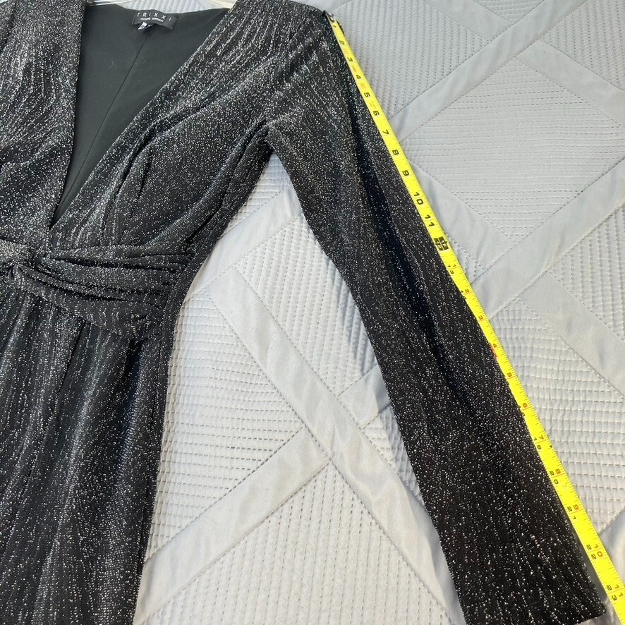 TRIXXI Black Silver Shimmer Chevron Long Sleeve Dress Glam Size M