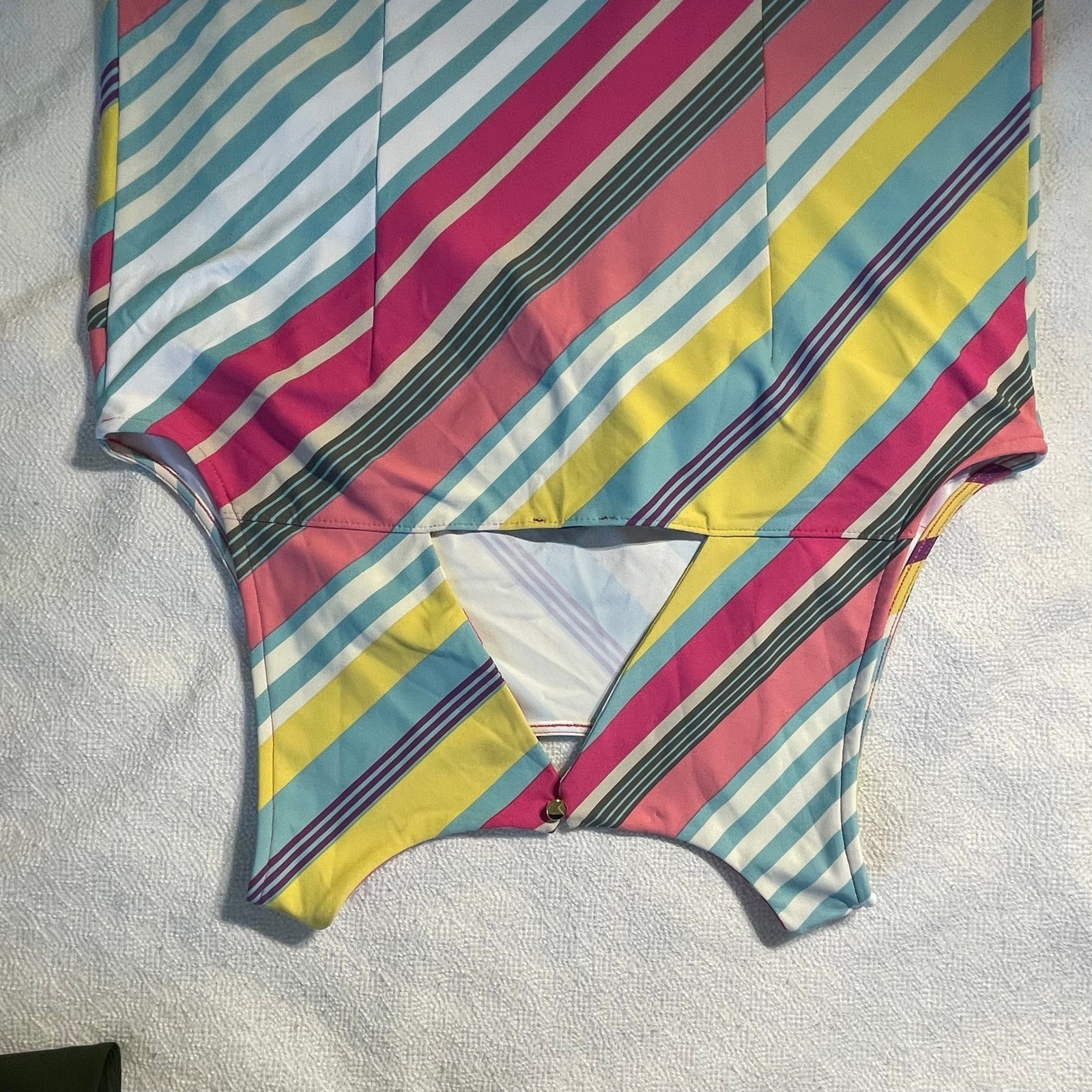 Talbots Plus Women Medium Pink Yellow Blue Striped Keyhole Back Shift Dress