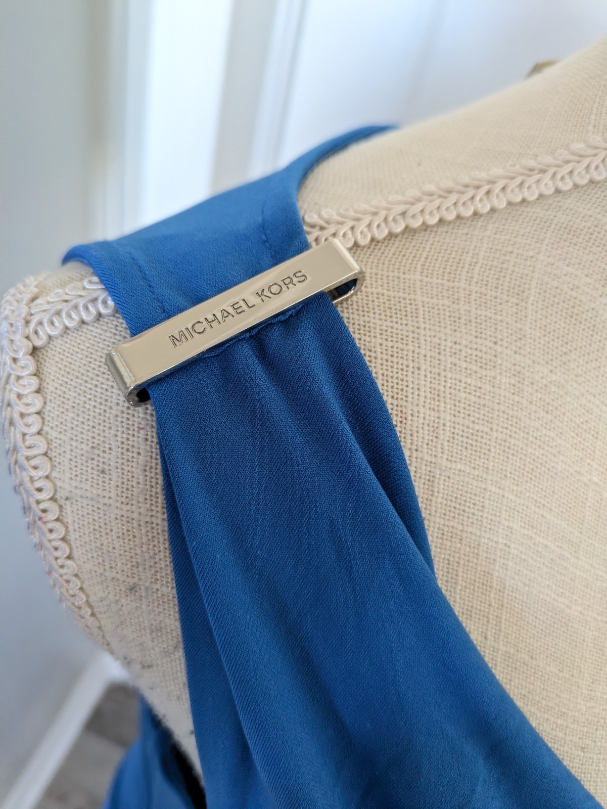 Michael Kors Blue Sleeveless Draped Dress Size Medium Silver Accent