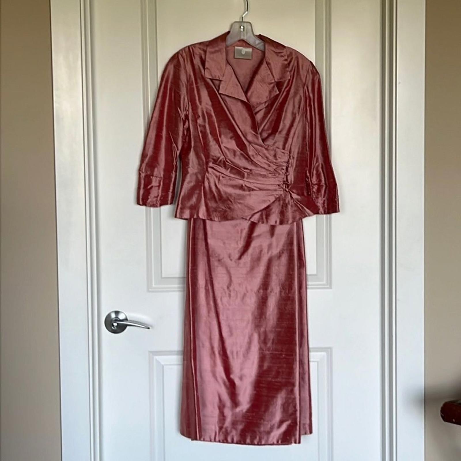 Vintage 95 Silk Dupioni 2pc Formal Evening Set Rose Mauve Sz 8