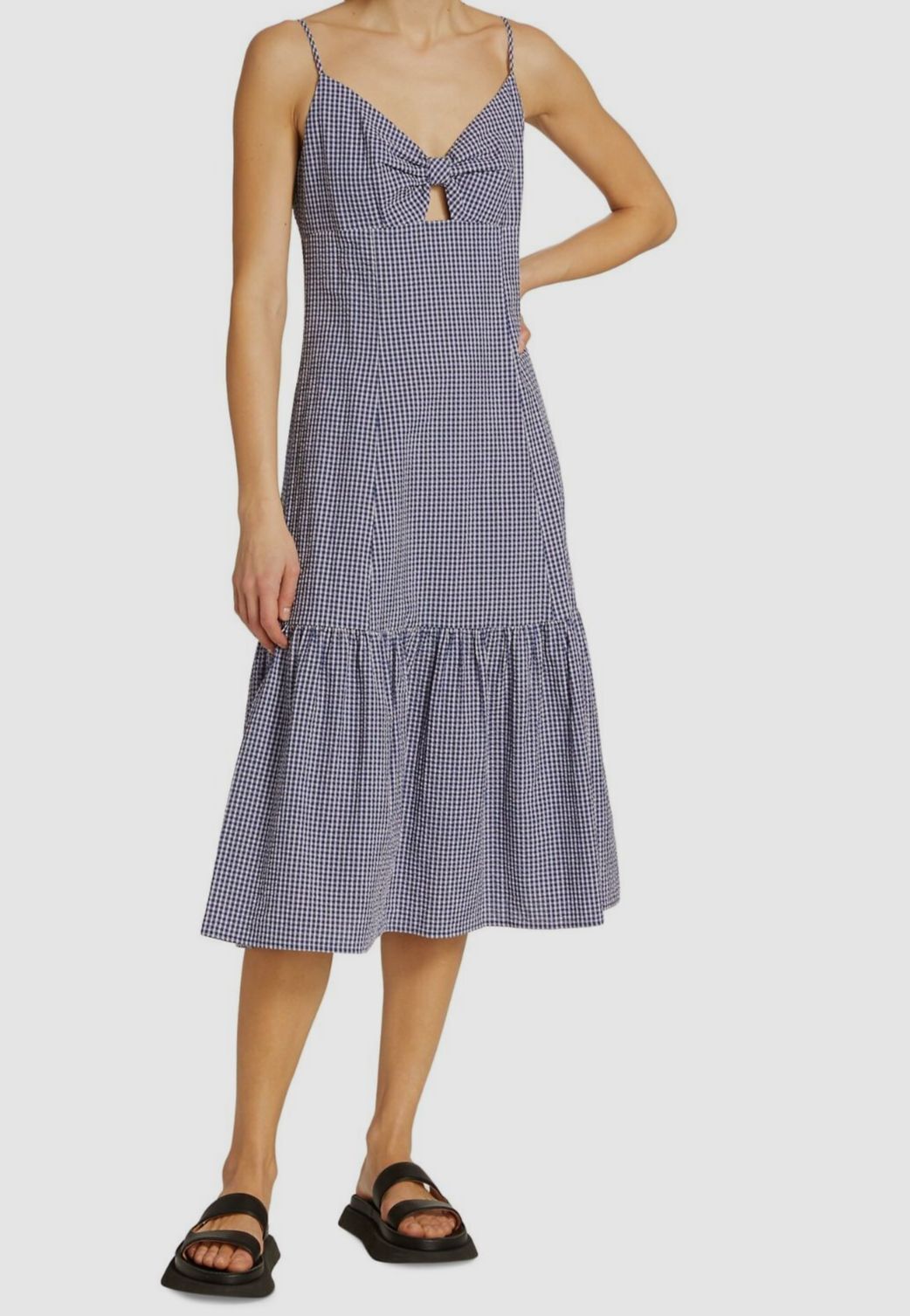 $228 Rails Women’s Blue Gingham Cut-Out Tiered Maeve A-Line Dress Size L
