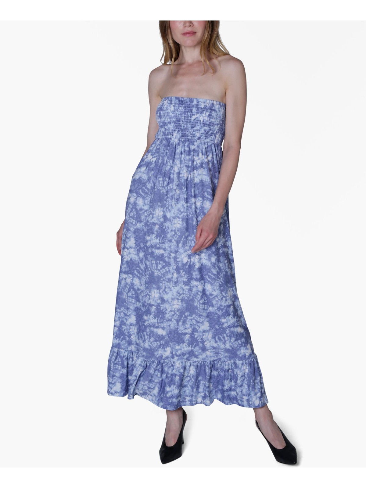 ULTRA FLIRT Womens Maxi Dress Blue Ruffled Strapless Smocked Juniors XXS