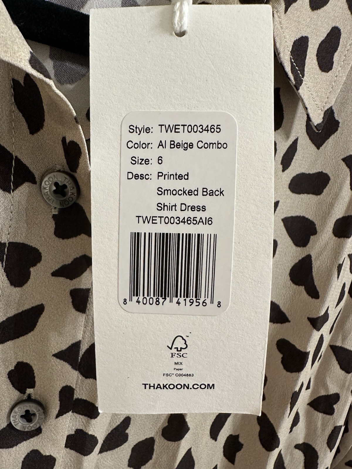Thakoon Beige Shirt Dress with Black Abstract Spot Print Size 6