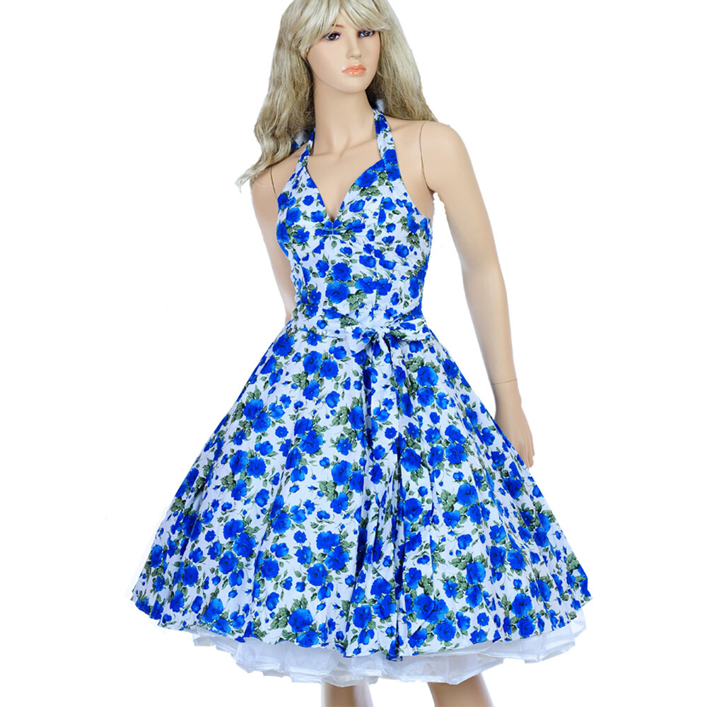 Vintage 50s 60s 70s Swing Retro Rockabilly Dress Cotton Floral Ball Party Dress