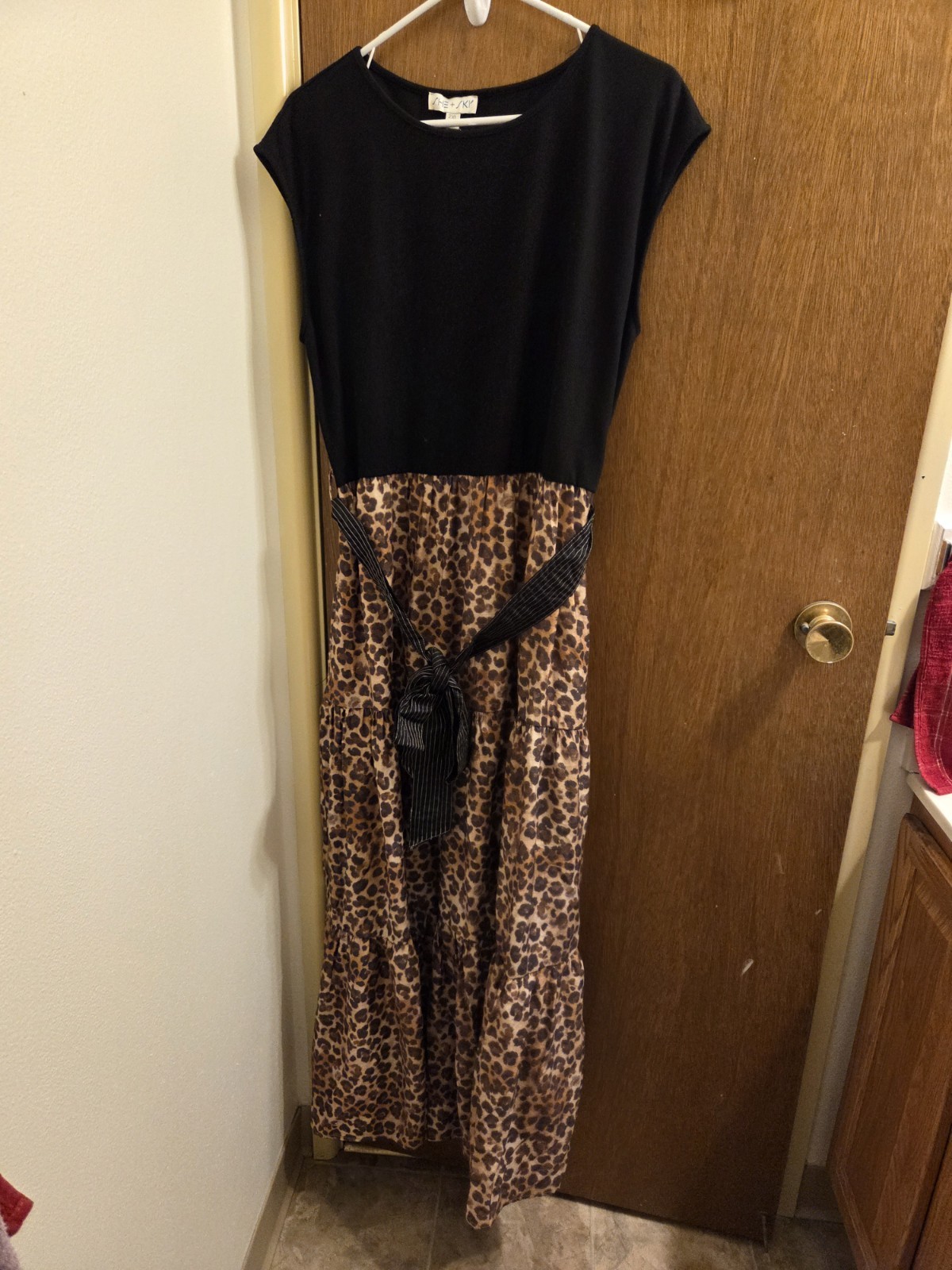 She + Sky Womens 2xl Drop Sleeve Knit And Woven Combo Animal Print Dress New Nwt