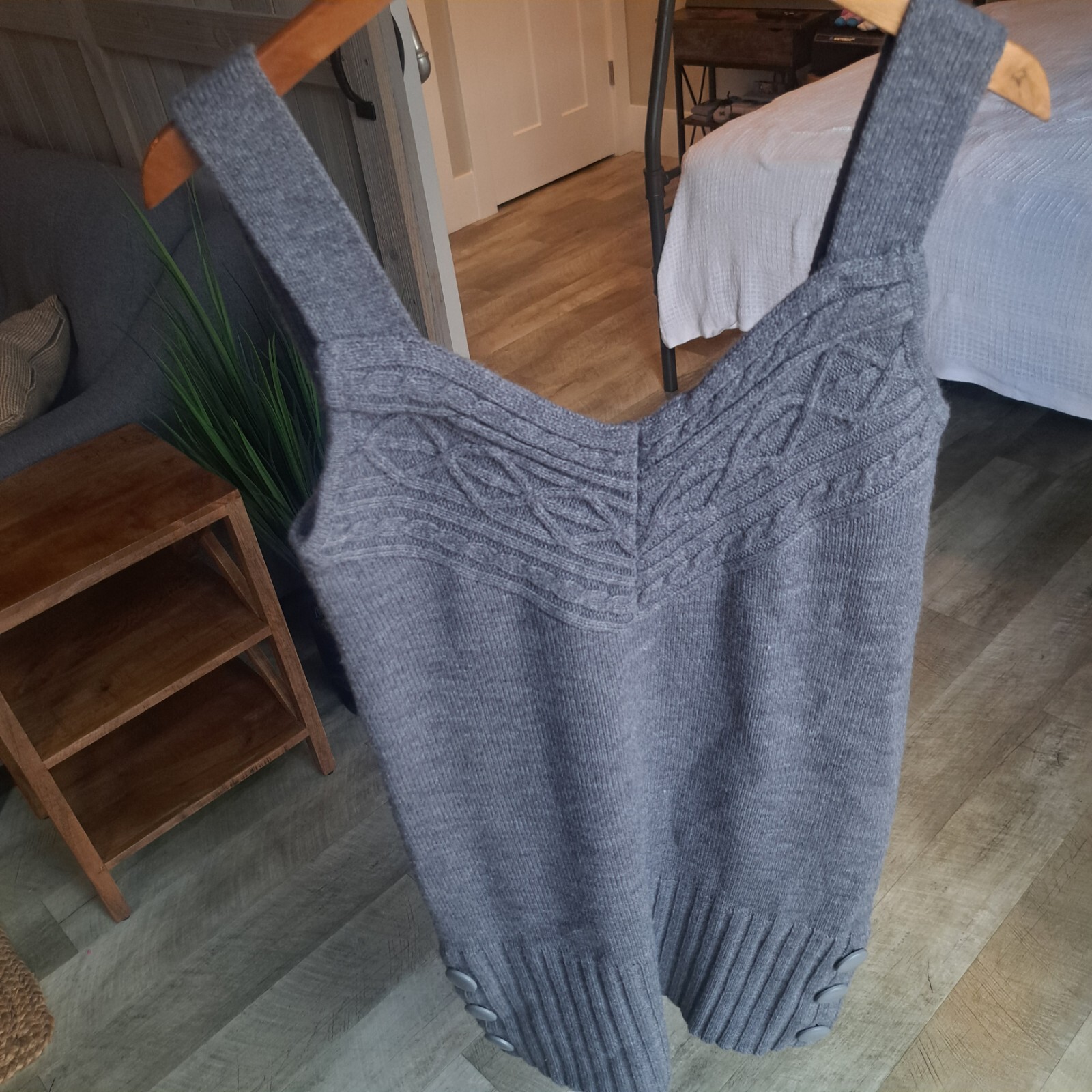 Energie Y2k 2000’s Large Tank Gray Cable Knit Sweater Baby Doll Dress Women’s
