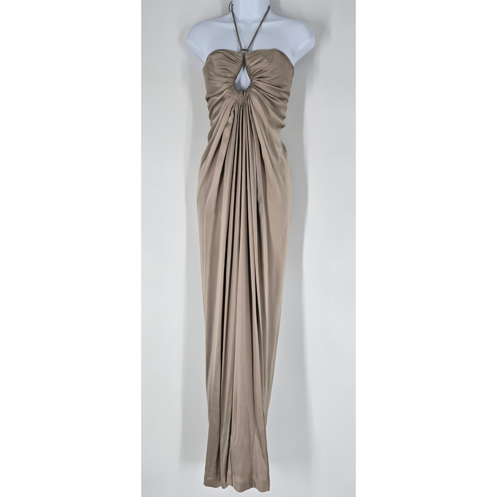 Kaufmanfranco Taupe Silk Halter Strap Evening Gown Size 10