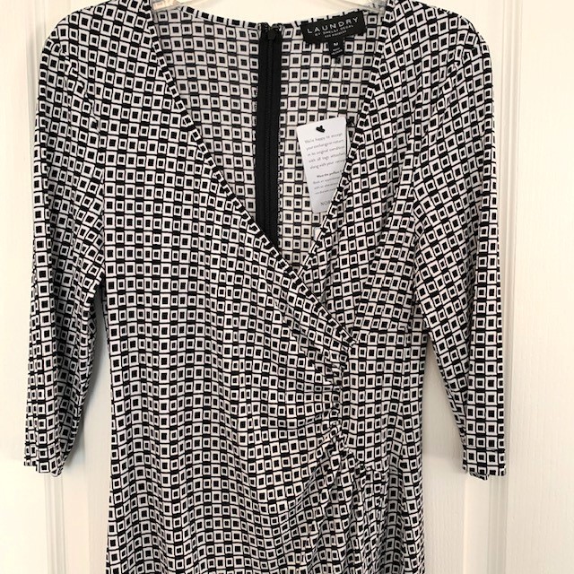 Laundry by Shelli Segal Geometric Jersey Wrap Dress 3/4 Sleeve Black Size Medium