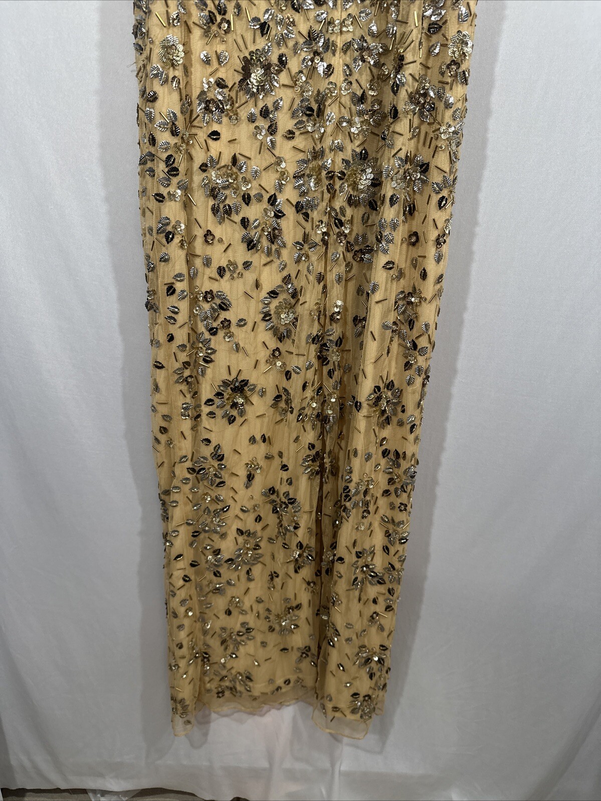 NWT $598 Mac Duggal [ 14 ] 5477 Floral Embellished Scoop Neck Gown Gold #Q945