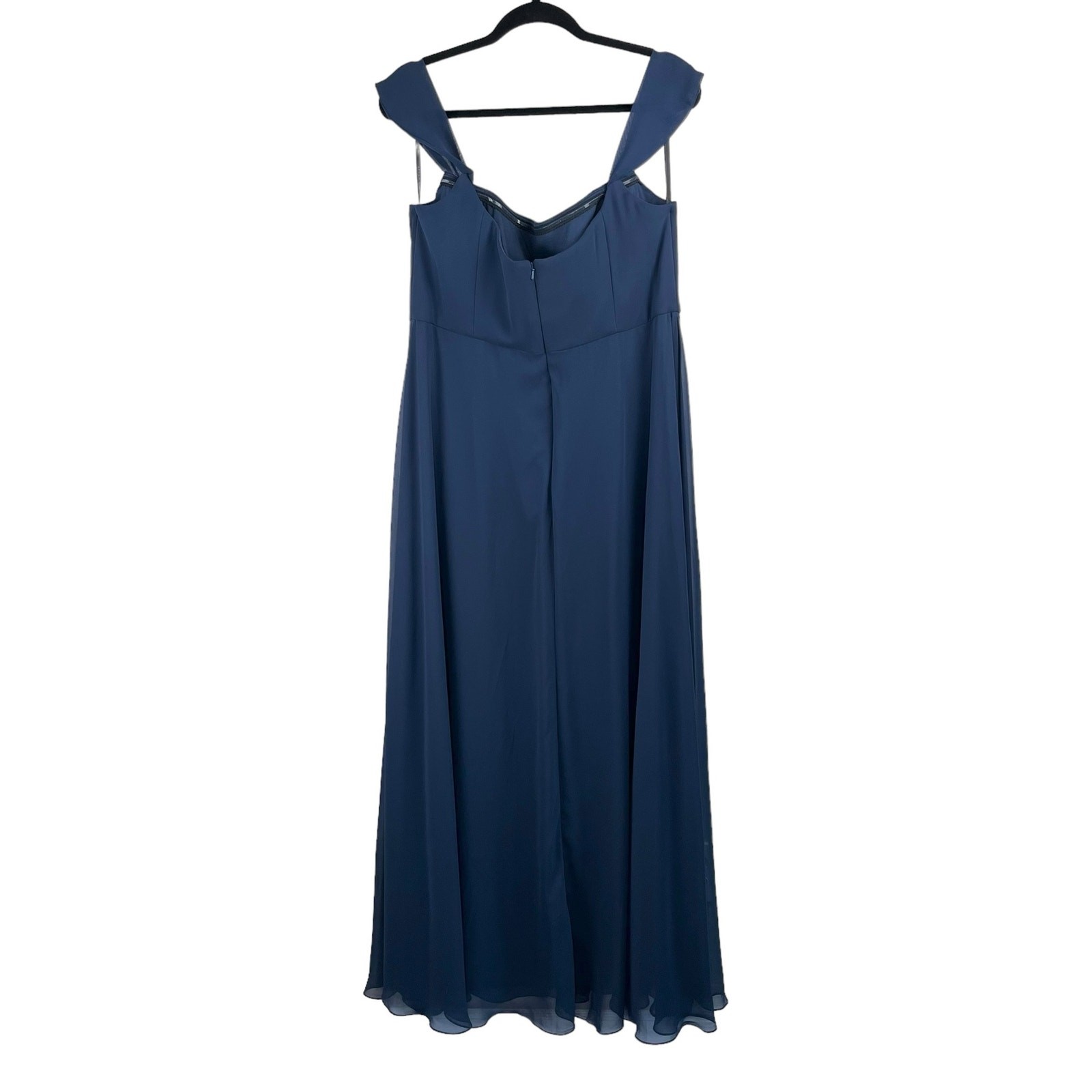 After Six Navy Lux Chiffon Gown Off Shoulder Formal Maxi 4 Prom Wedding NWOT