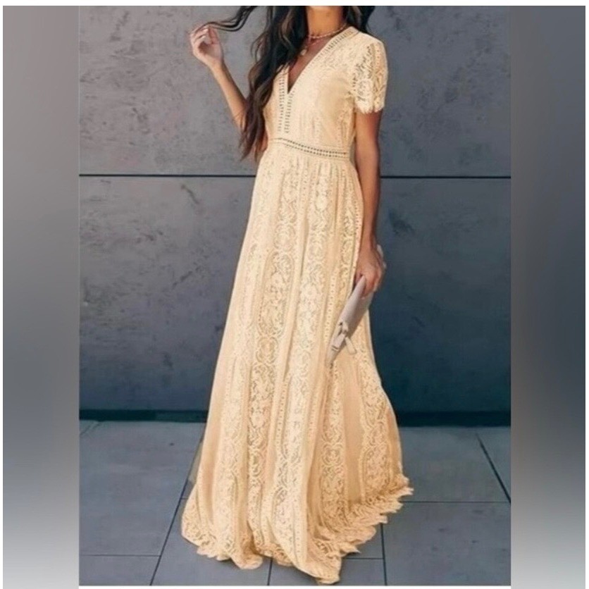 NWT Blencot dress Lace Maxi Short Sleeve peach Boho coastal cowboy Sz m