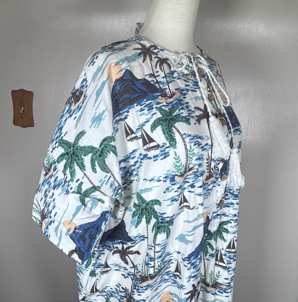 Emerson Fry India Collection Baja Beach Caftan One Size Pockets Cover Up Dress