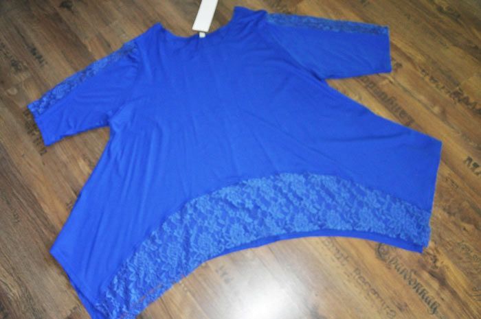 Lagenlook A Line Oversized Zip Tunic Jersey + Lace Royal Blue 48,50,52,54