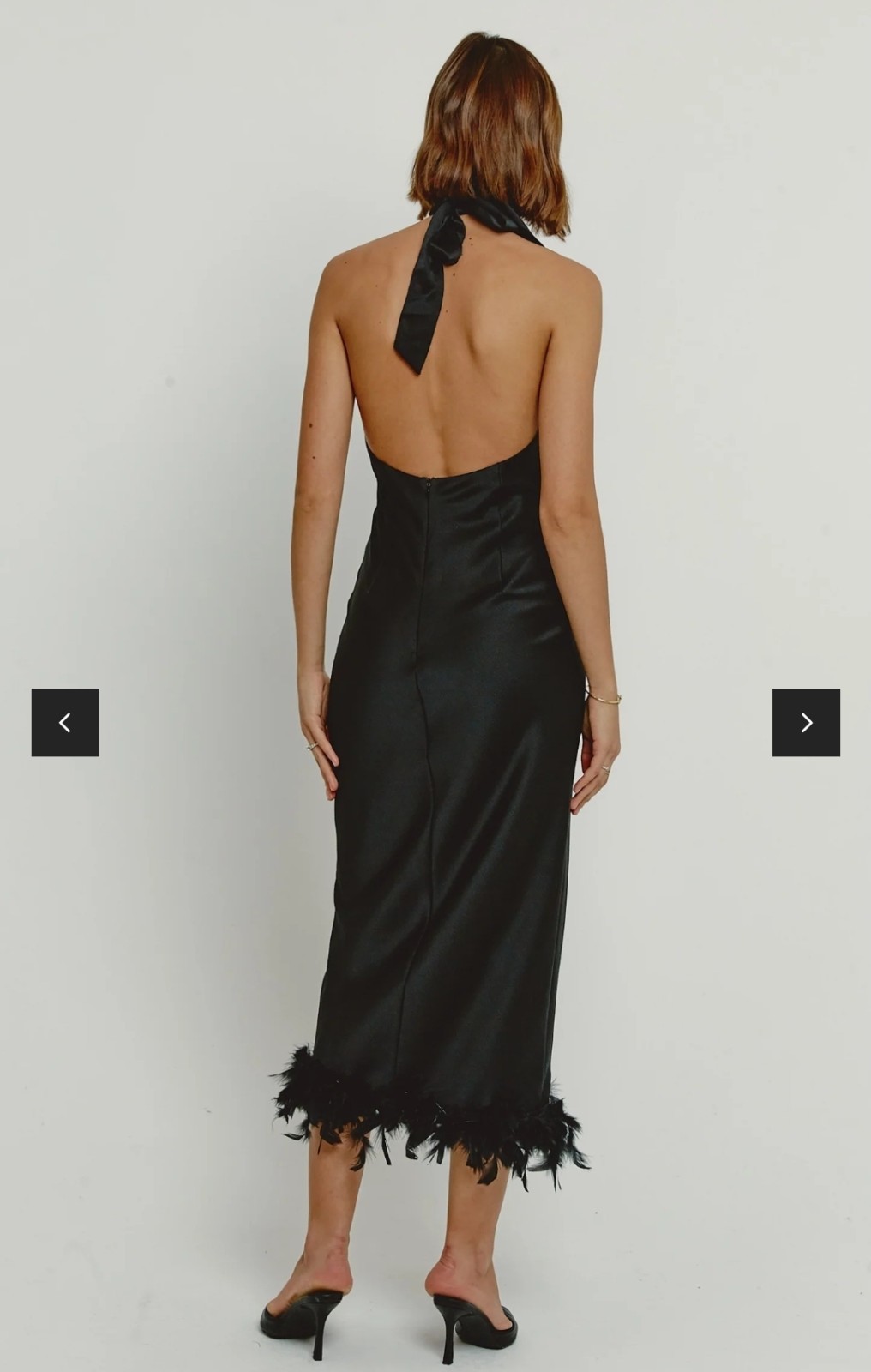 Rare London, Halter Midi Cocktail Party Dress, Fur Trim, Black, Women’s Size 4