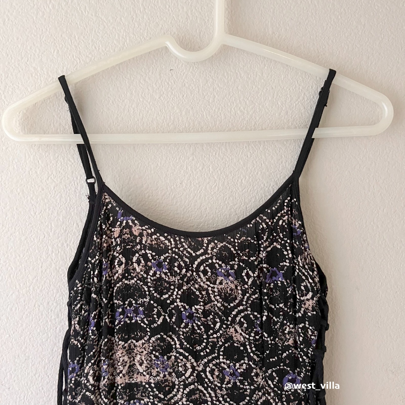 Spaghetti Strap Lace-Up Mini Summer Boho Dress Cover Up Forever XXI Black Small