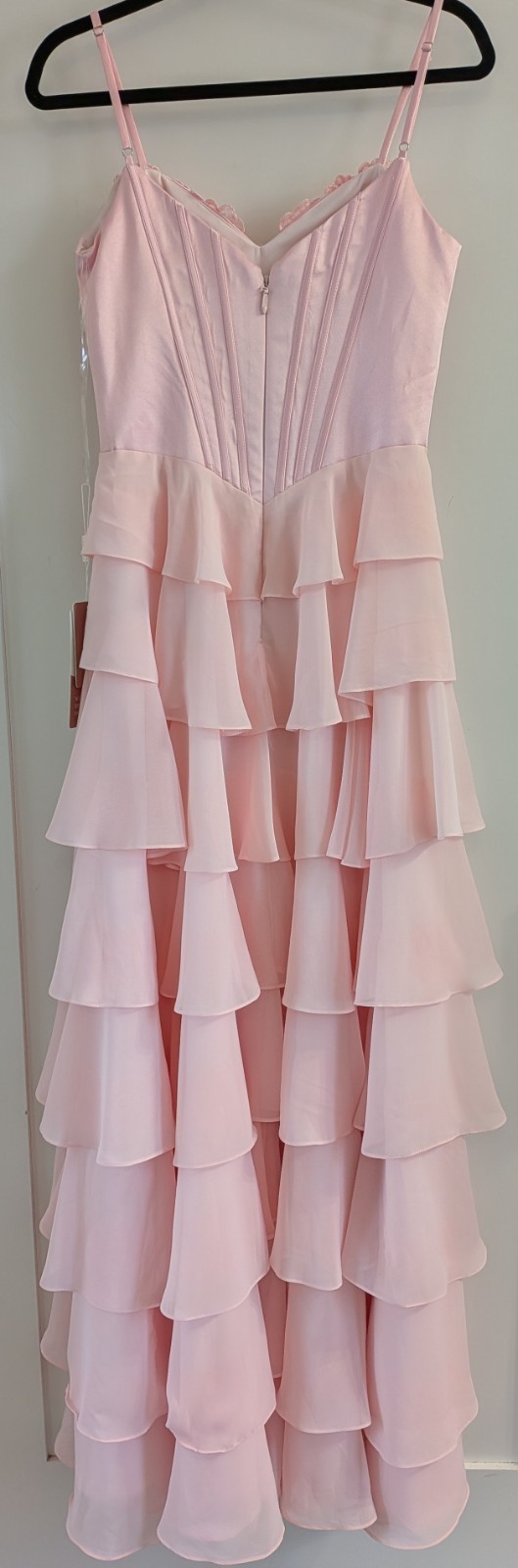 Stacees Formal NWT Blushing Pink Ruffle Floor Length Dress Size US4 Wedding Prom