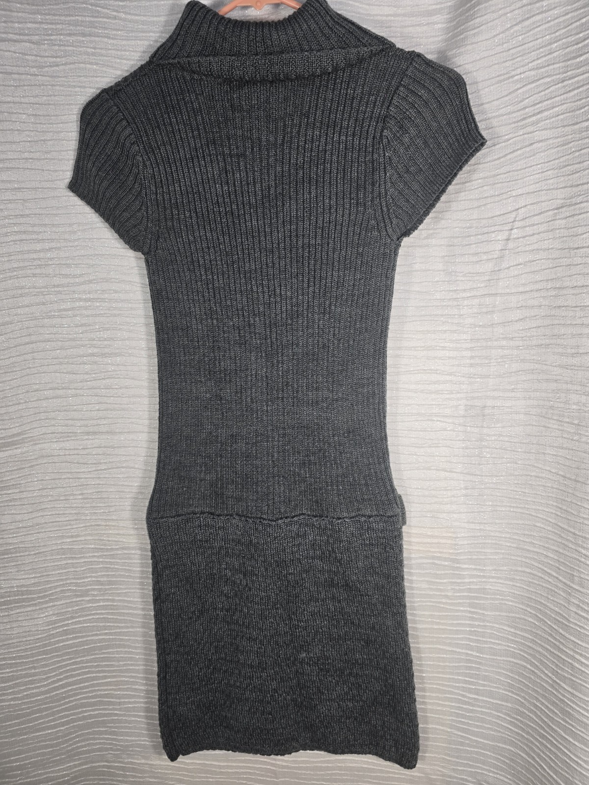 Grey Ribbed Cap-Sleeve Turtleneck Sweater Mini Dress Sz S