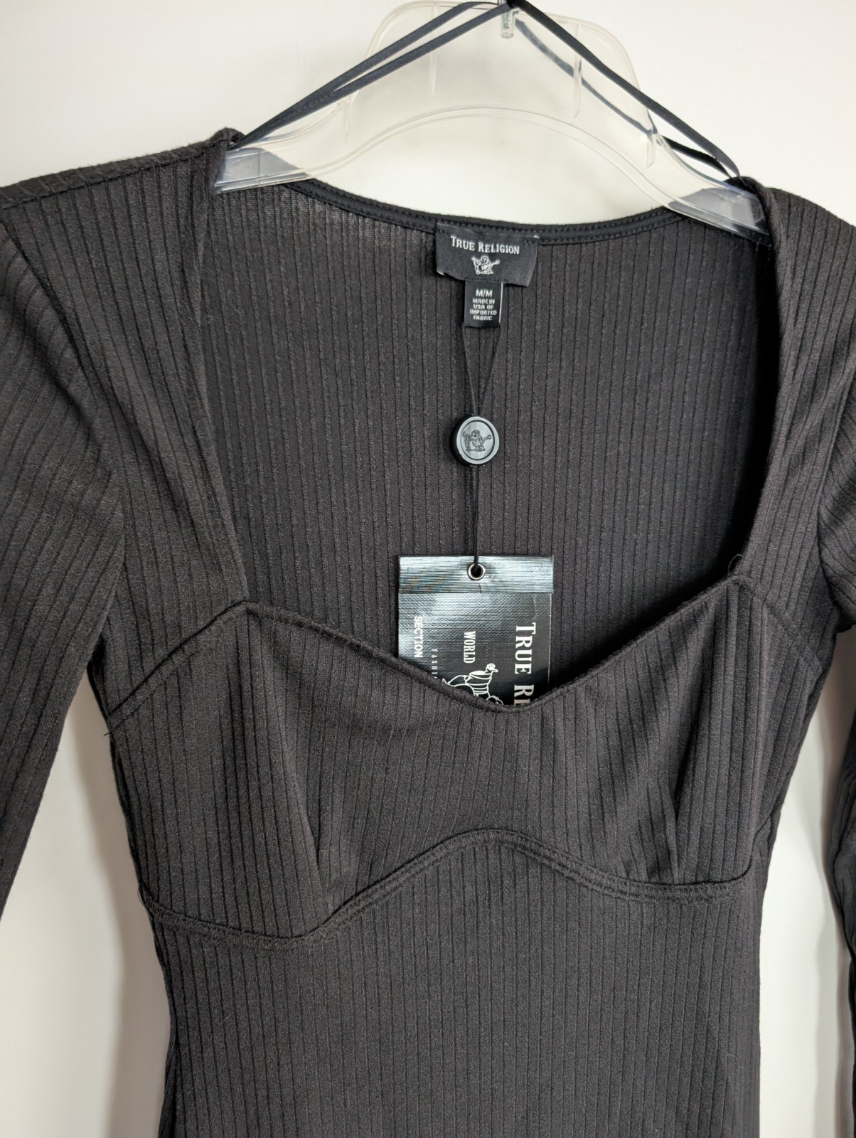 NWT True Religion Womens M Black Rib Corset Dress Bodycon Mini Micro $99NEW Club
