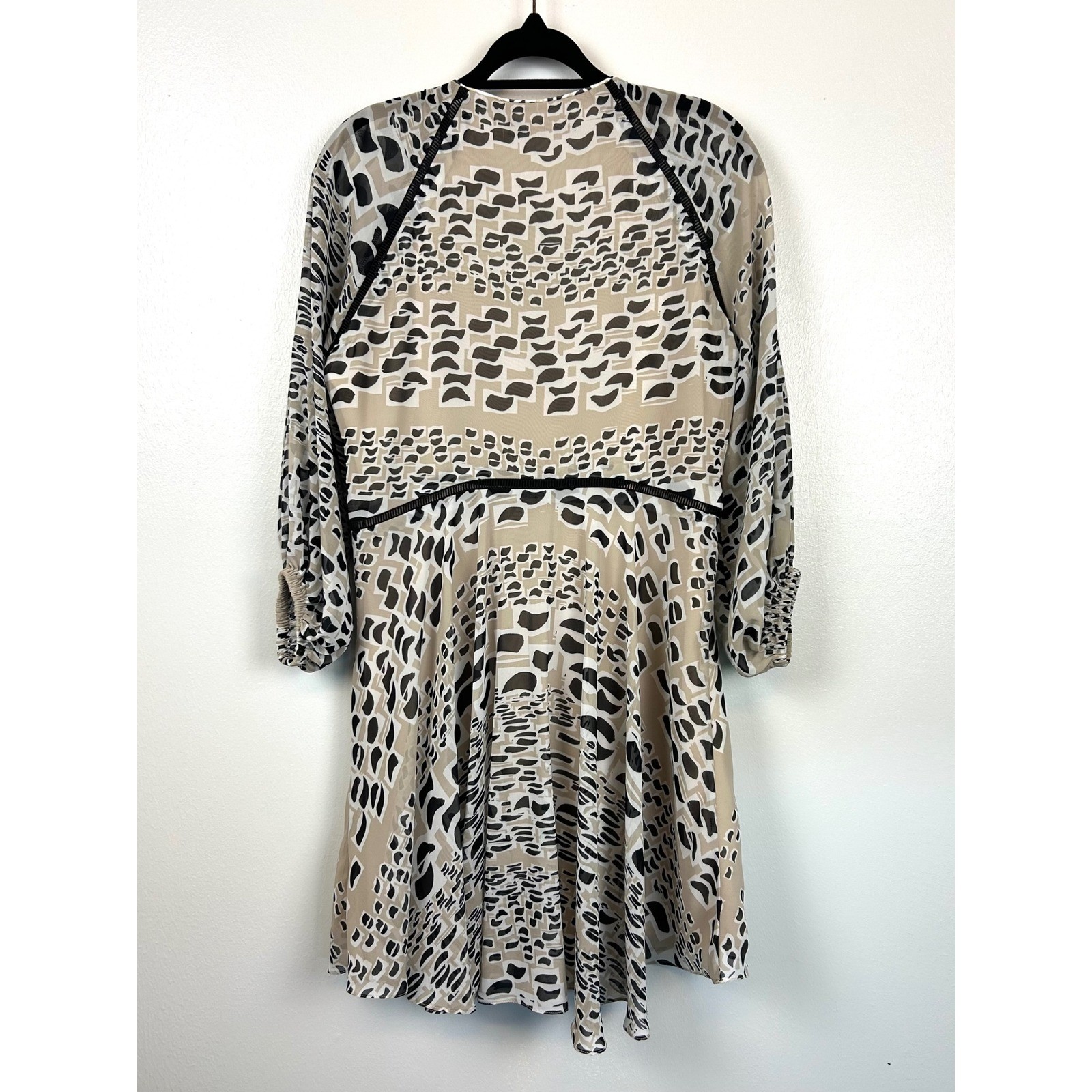 Hunter Bell Silk Dress XS Neutral Babydoll Sheer Sleeves Mini Date Night