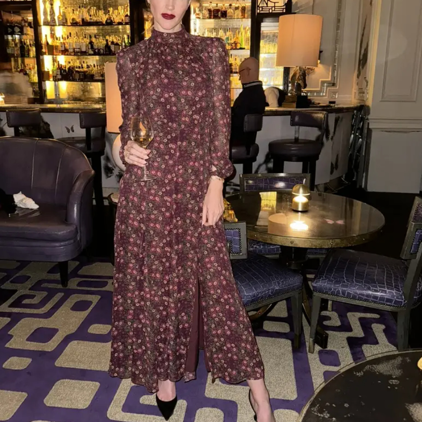 Saloni Floral Chiffon Maxi Dress SIZE 4 Silk High Neck Side Slit Designer $800