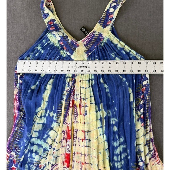 Sacred Threads Tie Dye Viscose Free Size Dress Blue Yellow Bohemian Summer Beach
