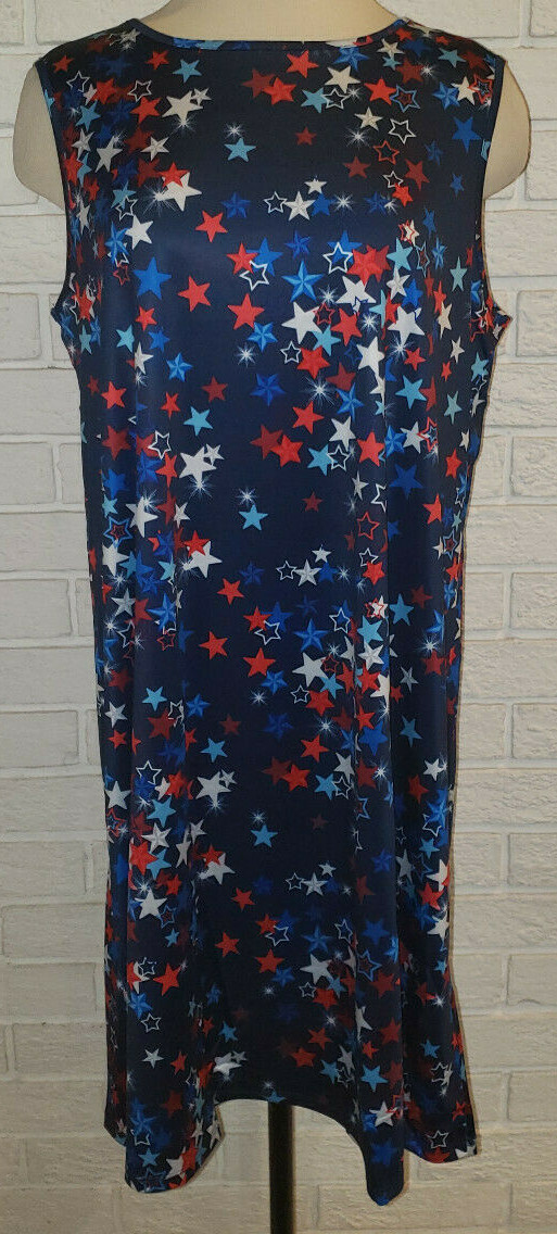 Women’s Dress Works Patriotic Stars Navy Blue Sleeveless Swing Dress Sizes S-2XL