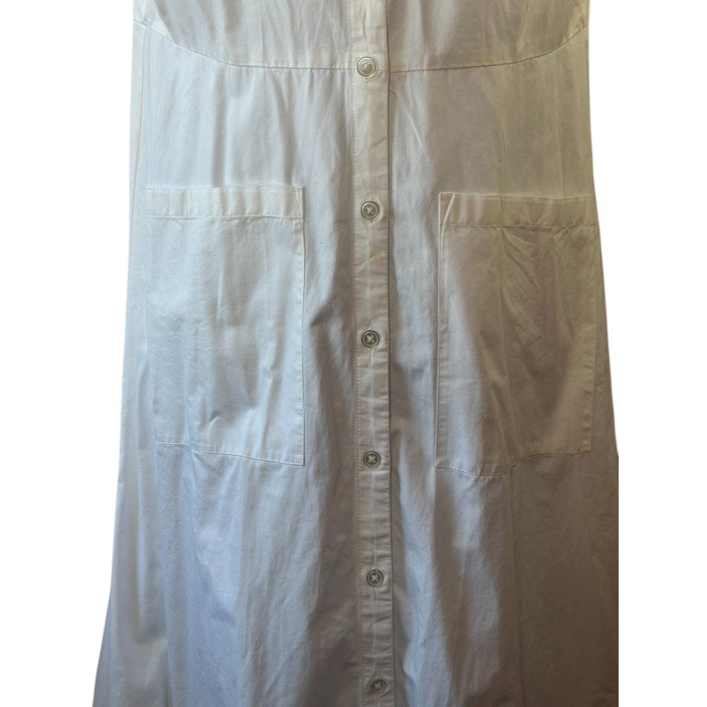 Ann Taylor Loft White Cotton Blend Sleeveless Shirtdress Women’s Size 8 Pockets