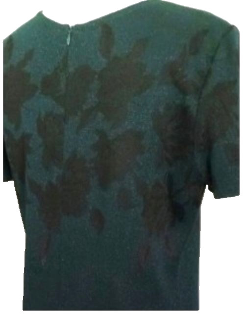 ST. JOHN Metallic Floral Knit Dress Emerald Multi Short Sleeve Black Label Sz 8