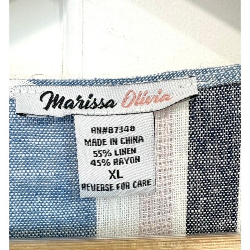 Marissa Olivia Linen Blend Striped Dress XL Blue Peach Button Front Midi Pockets