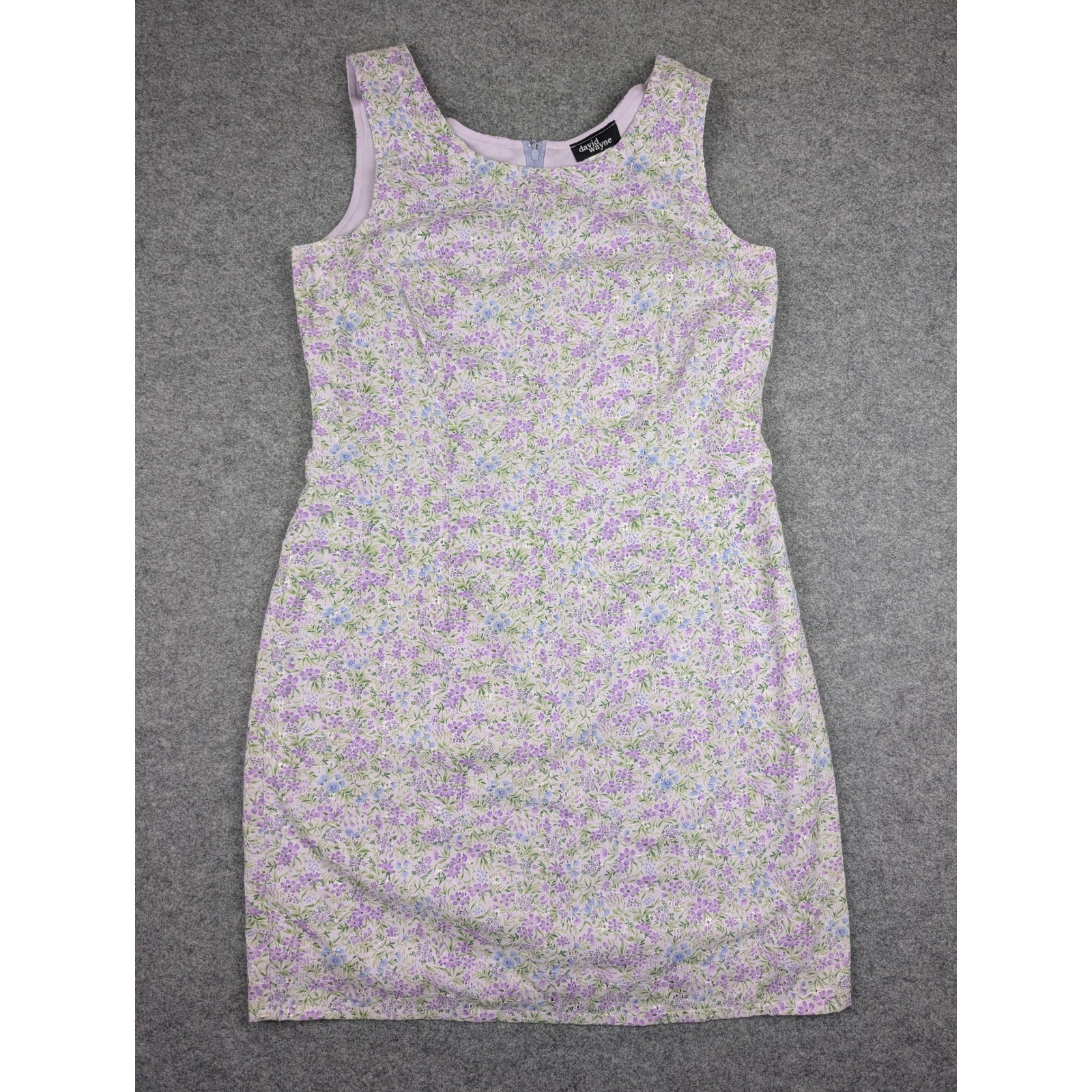 David Wayne Classic Vintage Look Purple Floral Sleeveless Sheath Dress Size 10