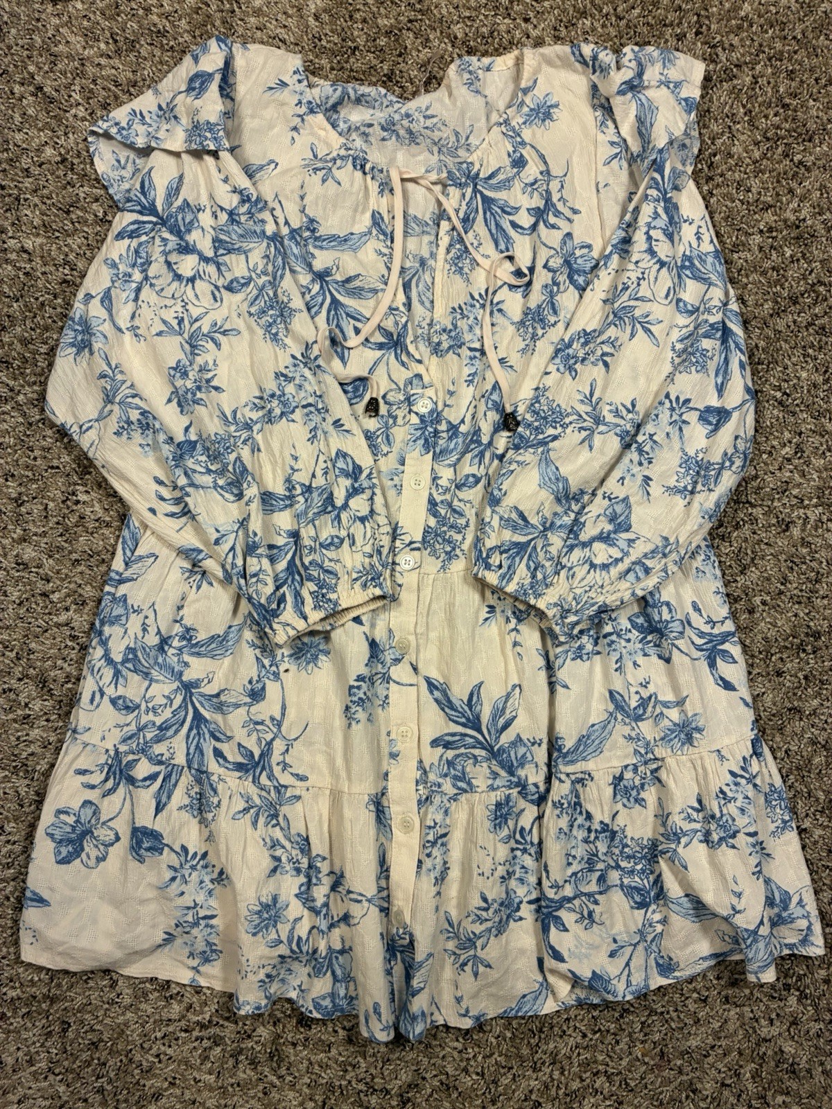 Free People Sunbaked Swing Mini Dress XS Poplin Tiered Whimsy Floral Toile