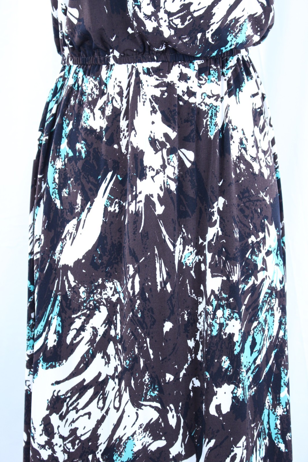 ABS Allen B Schwartz Ruffle Maxi Long Brown White Teal Adjustable Straps M