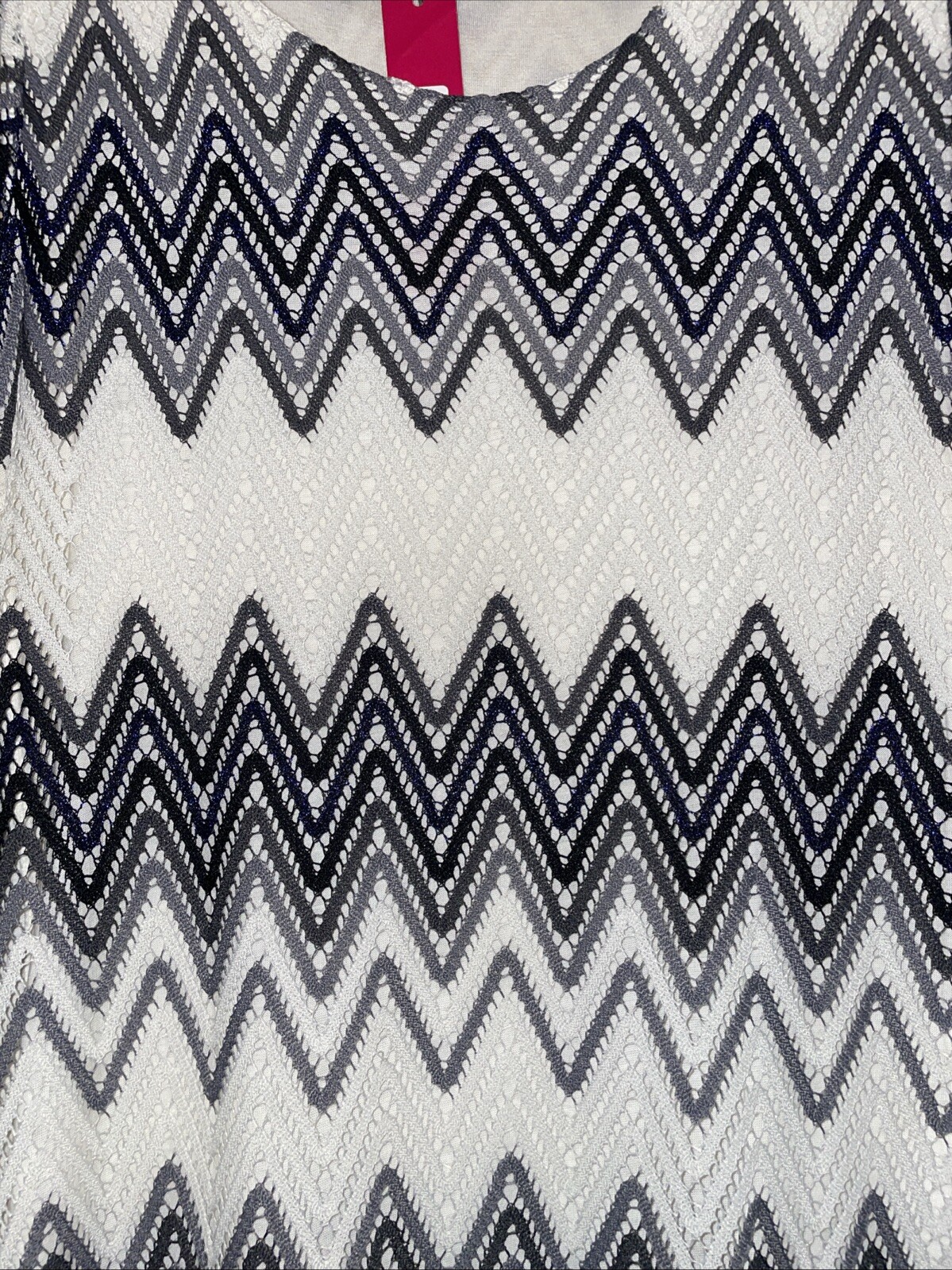 NWT Mechant Crochet Blue White Grey Zig Zag Chevron Bold Pattern Dress X-Large