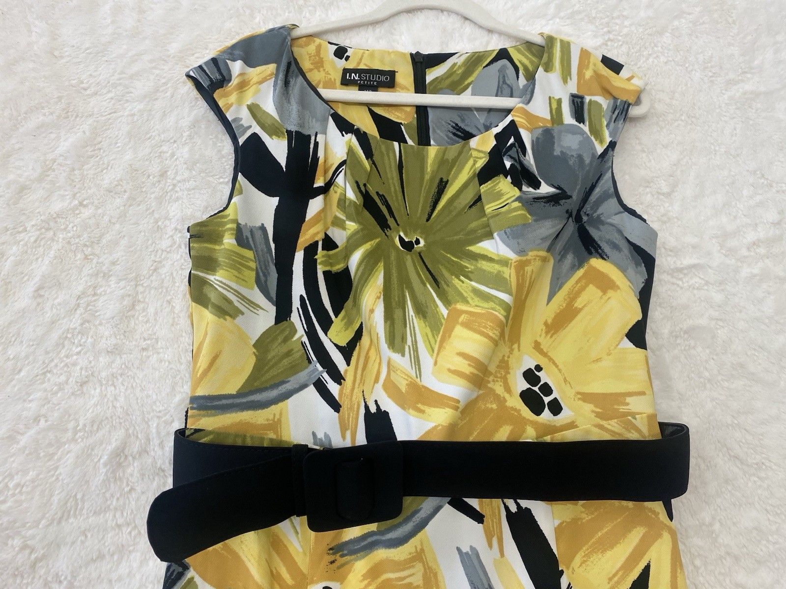 Womens Tropical Floral Sleeveless Sheath Dress Size 14 Petite Summer Chic