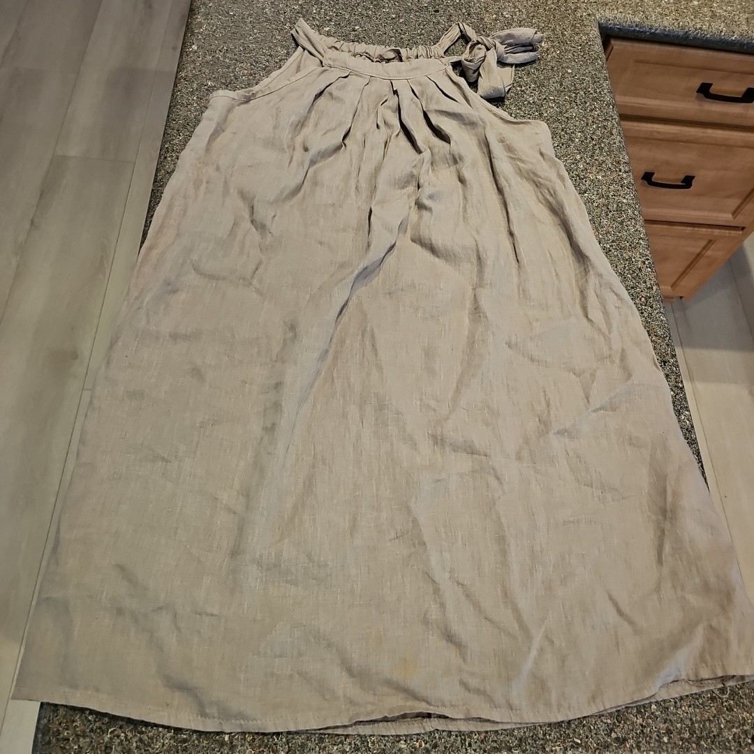 Meo Meli Linen Dress Womens OS M/L Cream Sleeveless Italy Rustic Designer Style