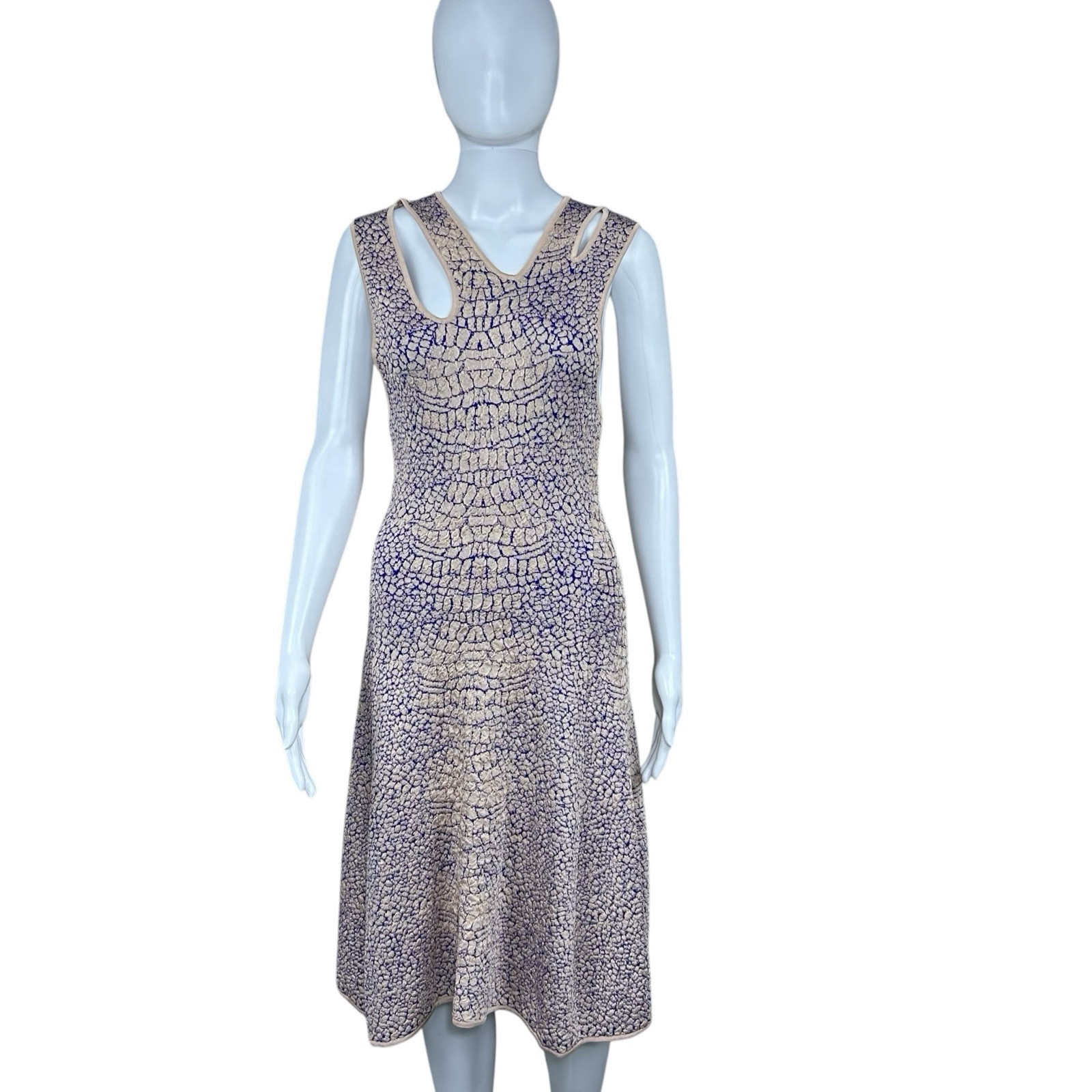McQ Alexander McQueen Crocodile Patterned Jacquard Fit and Flare Dress – LARGE
